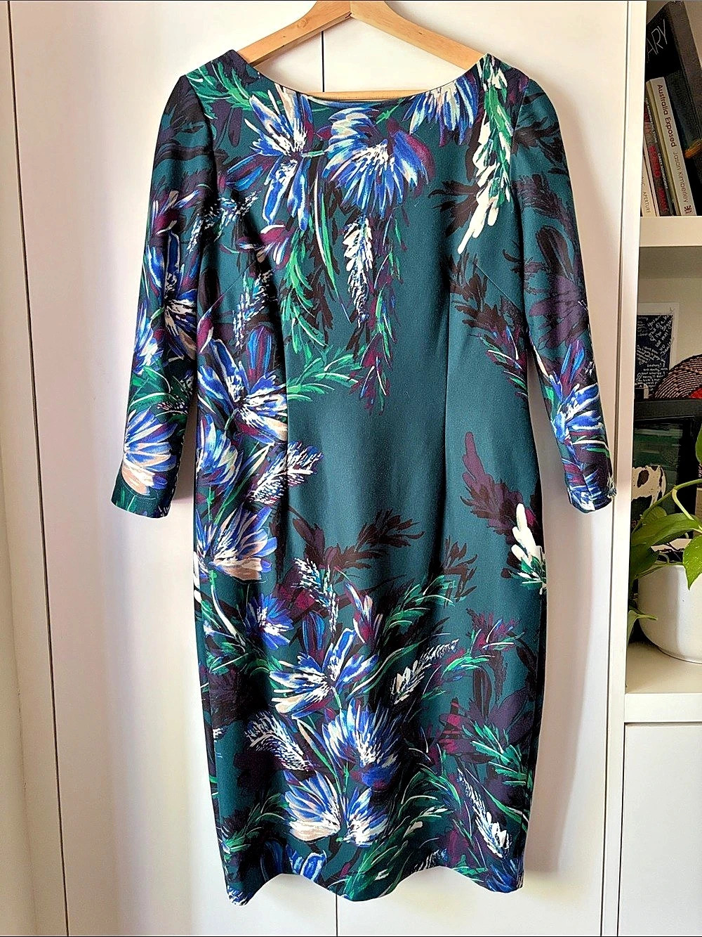 ELIZA J | Floral Midi Sheath Dress in Green/Blue | Size 12 (Like New)